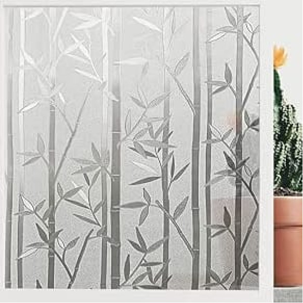 Finnez Window Film, Bamboo Privacy Film, Window Self-Adhesive Opaque Adhesive Film, 3D Decorative Film, Static Anti-UV for Bathroom, Bedroom, Kitchen, 60 x 200 cm
