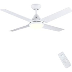 Newday Ceiling Fan with Lighting and Remote Control, Quiet, 122 cm Ceiling Fan with Light, LED Lamp, White, Ceiling Fans with Lighting, Dimmable with 4 Blades for Bedroom, Living Room