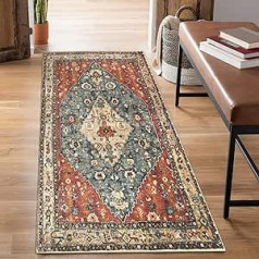 KIMODE Boho Tribal Rug, Hallway Runner, 60 x 130 cm, Bohemian Distressed Artificial Wool, Non-Slip, Washable, Short Pile Floor Rug, Doormat, for Kitchen, Laundry, Entrance, Bathroom, Red