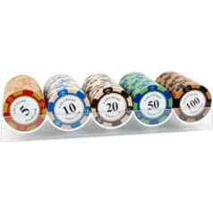 Jiawo Chips, Round Chips, Texas Hold'em, Baccarat, Flush, Casino Clay Denomination Chips 20 Tablets with 5 Denominations, Total 100 Tablets