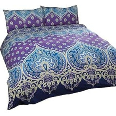 Asha Saphire indischen Design Bettwäscheset, Bettbezug und 2 Kissenbezüge Bettwäsche Bettwäsche Set, Blau/Violett