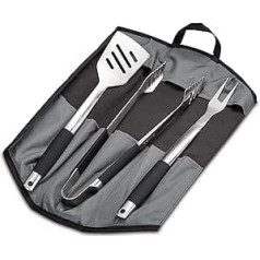Enders® Premium Barbecue Cutlery Stainless Steel Set of 3 Including 8786 Barbecue Tongs, Barbecue Spatula, Grill Fork, Foldable Bag, Barbecue Accessories, Gas Grill, BBQ, Black