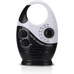 Yunseity Waterproof Shower Radio, Portable Dual Band AM FM Radio with Hook Design, Battery Operated Radio, Built-in Speaker, for Bathroom, Kitchen, Outdoor