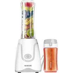 Sencor Ultra Powerful Smoothie Maker 500W, 2 Tritan Bottles 0.6L & 0.3L BPA-Free, Titanium Anti-Oxidation Blades - The Most Powerful Mini Blender, Ideal for Smoothies, Soups & More - White