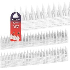 EXLECO Plastic Bird Repellent 12 Metres with Small Spikes, 30 Pieces Pigeon Repellent 3 Rows Longer Bird Spikes for Cats, Sparrows, Martens, Fence, Windowsill, Roof | Transparent 35 mm High
