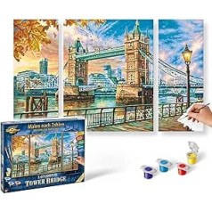 Schipper,609260752, Malen nach Zahlen – London Tower Bridge - Bilder malen für Erwachsene, inklusive Pinsel und Acrylfarben, Triptychon 50 x 80 cm Mehrfarbig