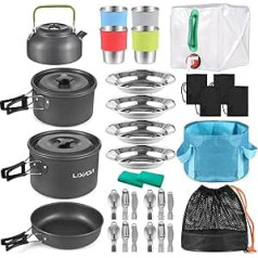 Lixada Portable Camping Cookware Pot Cooker Set, Camping Cookware Crockery Kit 2-3 People with Folding Spoon Fork Cutter Cup, Camping Cookware Se for Hiking Outdoor BBQ Picnic