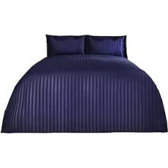 Brentfords Satin Stripe Soft Fresh Comfortable Simple Eye Catching Duvet Cover Set Navy Blue - King Size