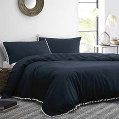 Appletree Stars Lynton Duvet Cover Set with Pompom, Cotton, Navy, Single, W135cm x L200cm (Duvet Cover), W50cm x L75cm (Pillow Case)