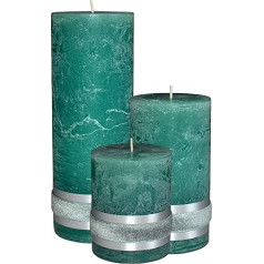 Badidi Green Candles Decoration Set - Modern Living Room Decoration - Home Decoration Pillar Candles Green - Table Decoration - Decoration Dining Table - Set of 3 - 3 x Candles Green - Size 9, 12.5,
