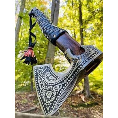 CraftTal Handmade Viking Axe Carbon Steel Blade Rosewood Hunting Camping Outdoor Norse Hatchet Axe Anniversary Birthday Christmas Gift Idea Brown Hatchet Modern