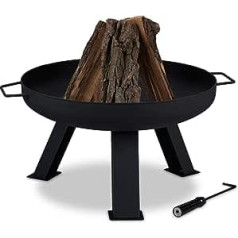 Relaxdays Fire Bowl Diameter 60 cm, Includes Poker, Garden & Patio Fire Pit, Round, Steel Fire Basket, Black, 35 x 73 x 60 cm