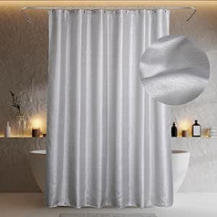 Popkozzi Shower Curtain Silver Textile Bathroom Curtain: Glitter Sparkle Bling Light Grey Fabric Washable Water Repellent Bath Curtain - Luxury Fancy Glam Metallic Shower Curtain - 200 x 183 cm