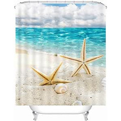 X-Labor Beach Motif Shower Curtain Waterproof Fabric Anti-Mould Includes 12 Shower Curtain Rings Washable Bath Curtain 240 x 200 cm Pattern B