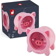 Janod - Wooden Piggy Bank for Children - Transparent Side and Magnetic Flap - Nursery Decoration - From 3 Years, J04653