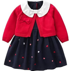 Verve Jelly Toddler Baby Girl Knitted Jumper Dress Cute Kids Heart Print Long Sleeve Dresses Top Cardigan Autumn Winter Warm Outfits Clothing