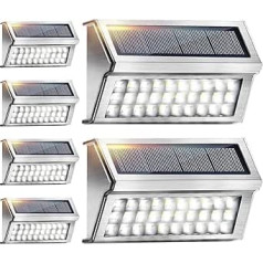 Onshida Solar Wall Lights for Outdoor Use, 30 LED Garden Solar Light Path Light with Light Sensor, Waterproof Wireless Solar Lamp for Stairs, Fence, Gutters, Balcony, Patio (Set of 6)