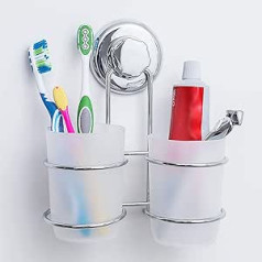 Tatkraft ODR Toothbrush Holder Wall, 2 Cups Suction Cups, Easy Installation Without Tools, Rust Protection for the Bathroom, Ideal For: Toothpaste