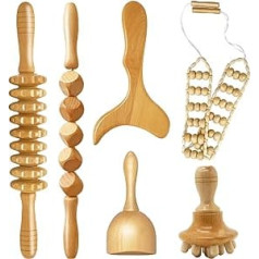 Helining 6 in 1 Maderotherapy Set, Anti Cellulite Massager Wood, Massage Roller Fascia Roller Gua Sha Cup Massage Set, Lymphatic Drainage Body Massage Tools, Stress Relief and Relaxation