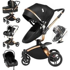 Moli 3-in-1 Combination Pram, 3-in-1 Infant Travel Systems, Pushchair, High Landscape Reclining Buggy, Newborn Pram, Foldable Standard Pram (906 Black)