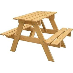 Timbela M012-1 Children's Seating Set Made of Natural Wood, Height 50 x 81 x 60 cm, Sturdy Children's Outdoor Seating Set, Children's Garden Furniture for Indoor and Outdoor Use