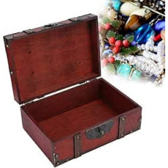 yuyte Wooden Box, Vintage Suitcase, Lockable Box, Vintage Wooden Storage Box, Decorative Jewellery Box with Lock for Home, Large, 23.5 x 16 x 9.5 cm (02)