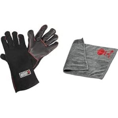 Weber 17896 Leather Barbecue Glove Black & 17689 Microfibre Cloth, Cleaning, Polishing, Grey, 25.0 x 6.0 x 9.0 cm