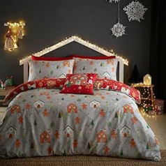 Bedlam Gingerbread House Christmas Grey Reversible Single Duvet Cover Set