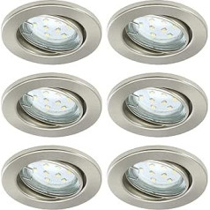 Trango Set of 6 6729-062MOSD LED Recessed Spotlights in Stainless Steel Look Round Including 6 x 5 Watt 3 Levels Dimmable Ultra Flat LED Module Light Bulb 3000 K Warm White Recessed Ceiling Spotlight