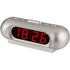 Timegyro Battery Operated Loud Alarm Clock Small Digital Desk Clock 12/24 Hour 0.9 Inch LED Display Clock for Heavy Sleepers Kids (Silver)