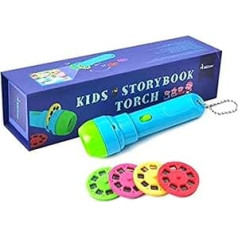 DMZK Projector Torch, Lamp Torch Projector with 4 Fairy Tales 32 Slides, Children's Projector for Early Childhood Education, Torch Bedtime Night Light for Children (Blue + Green)