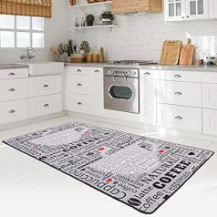 miqna Rug Modern Kitchen Rug Gel Runner Kitchen Runner Grey White Black with Non-Slip Floor Pattern with Coffee Macchiato Lettering (Grey, 80 x 150 cm)