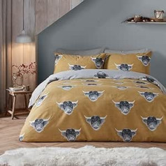 Fusion Snug - Highland Cow - Brushed Duvet Cover Set - Double Size in Ochre