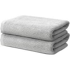 OHM - Towel Set - 2 Hand Towels 50 x 100 cm - For Household, Hair Care, Nail Care - 100% Prima Cotton - Very Soft and Absorbent - Oeko-Tex Certified - 500 g/m² - Light Grey