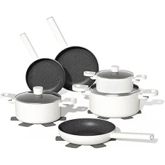 JEETEE Pan Set 14 Pieces Induction Pan Set 18/20/24 cm, Deep Frying Pan Cooking Pot 18/20/24 cm, Non-Stick Coating with Lid, for All Cookers, PFOA-Free