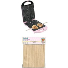 Bestron Waffle Iron for Heart Waffle Sticks with Wooden Sticks 1 x 60 Pieces Colour Device Pink