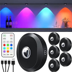 WILLED USB Rechargeable RGB LED Spotlights Battery with Remote Control, Colour Changing LED Under-Unit Light, Magnetic Dimmable Battery Cabinet Lighting, Wireless Showcase Lighting with Timing