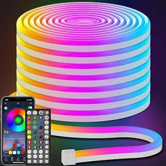 AILBTON 15 m Neon LED Strip, Flexible Strips, Control with App/Remote, Multiple Modes, IP65 Outdoor RGB Lights, Waterproof, Music Sync Gaming LED Strip Lights for Bedroom, Indoor