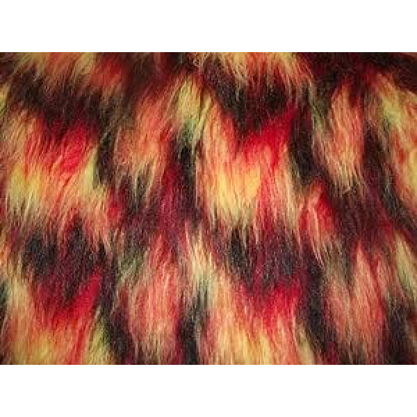 High Pile Fun Faux Fur Fabric Material Black/Red/Yellow Mix – Black/Red/Yellow, 1 Metre, 150 cm x 100 cm