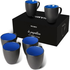 Miamio Le Papillon Set of 6 x 350 ml Coffee Cups, Coffee Mug Set, Black Exterior and Coloured Interior