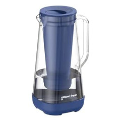 GLACIER FRESH Glass Water Filter Jug, 3 L, 1 x Activated Carbon + 1 x Ultrafiltration Filter, Reduces Chlorine, Fluoride, Limescale Deposits, Heavy Metals such as Lead, Copper, Blue