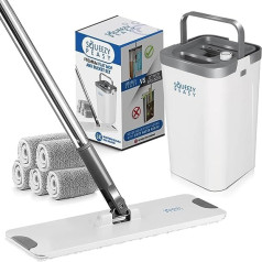 SqueezyPeasy Premium Flat Mop and Bucket Set for Floor Cleaning - Compact and Lightweight Cleaning System with 360 Degree Rotating Head - 3 Reusable Microfibre Pads Included