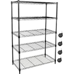 Storage Shelf with 5 Height-Adjustable Shelves and Adjustable Levelling Feet, Heavy Duty Shelf, Max Weight, Portable 113 kg / Layer, 74 W x 36 D x 155 H cm