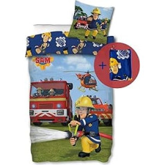 SkyBrands Fireman Sam Bed Linen 135 x 200 cm 80 x 80 cm Pillow Cover [with Extra Bag] Cotton Bed Linen Fire Brigade Children's Bed Linen Sam Duvet Cover + Pillowcase