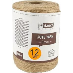 D.RECT 100 m Jute Twine – Pack of 12 Natural Brown Jute Cord | Packing Cord Gift Ribbon Craft Cord Decorative Cord | 2 mm Thickness | For: Packaging, DIY Arts & Crafts, Floristry, Decoration, 110991