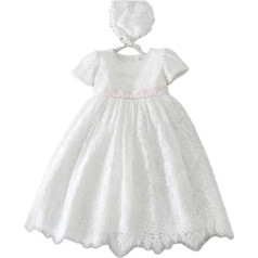 Zahur Baby Girl White Lace Christening Dress and Hat, White, 24m