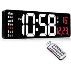 SZELAN Digital Wall Clock (L) 386 x (W) 129 x (H) 33 mm, Digital Wall Clock Large LED Wall Clock Digital Clock with Countdown/Date/Temperature/Alarm Clock/Snooze/Adjustable Brightness/Adapter/Radio