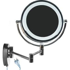 HIMRY KXD3132-10x LED Wall Mirror Cosmetic Mirror 8.5 Inch 10x Magnification Illuminated Cosmetic Mirror Make-Up Shaving Bathroom Mirror Foldable Adjustable Chrome-Plated Metal