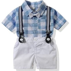 LEHOUR Baby Jungen 2 Stücke Taufe Anzüge Bowtie Shirt Top + Hosenträger Strap Shorts, Formale Kinder Party Outfit Gentleman Kleidung Sets 0-24 M