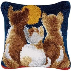 Coopay Latch Hook Kit Cushion, Latch Cushion Set for Children or Beginners Adults for DIY Latch Hook Kit, Cat Latch Hook Set, 43 x 43 cm